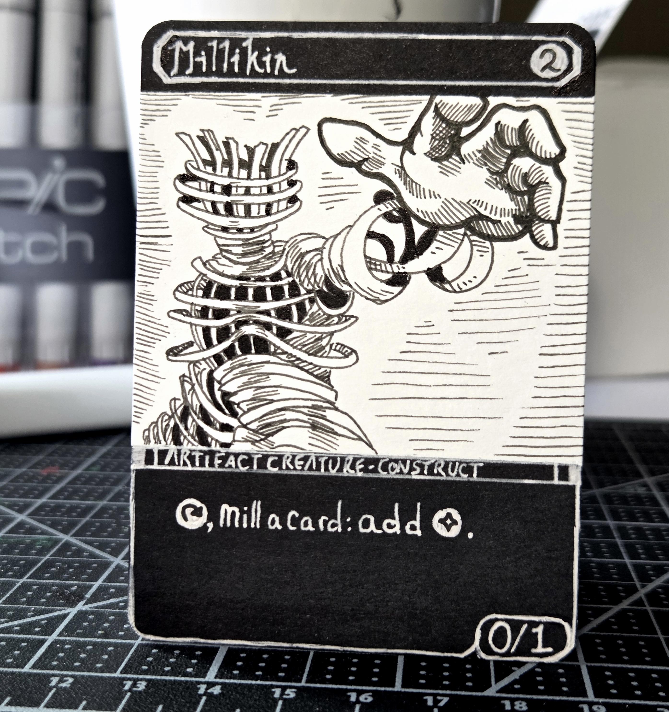 An art proxy of Millikin, showing a wicker man unravelling while reaching out towards the viewer.