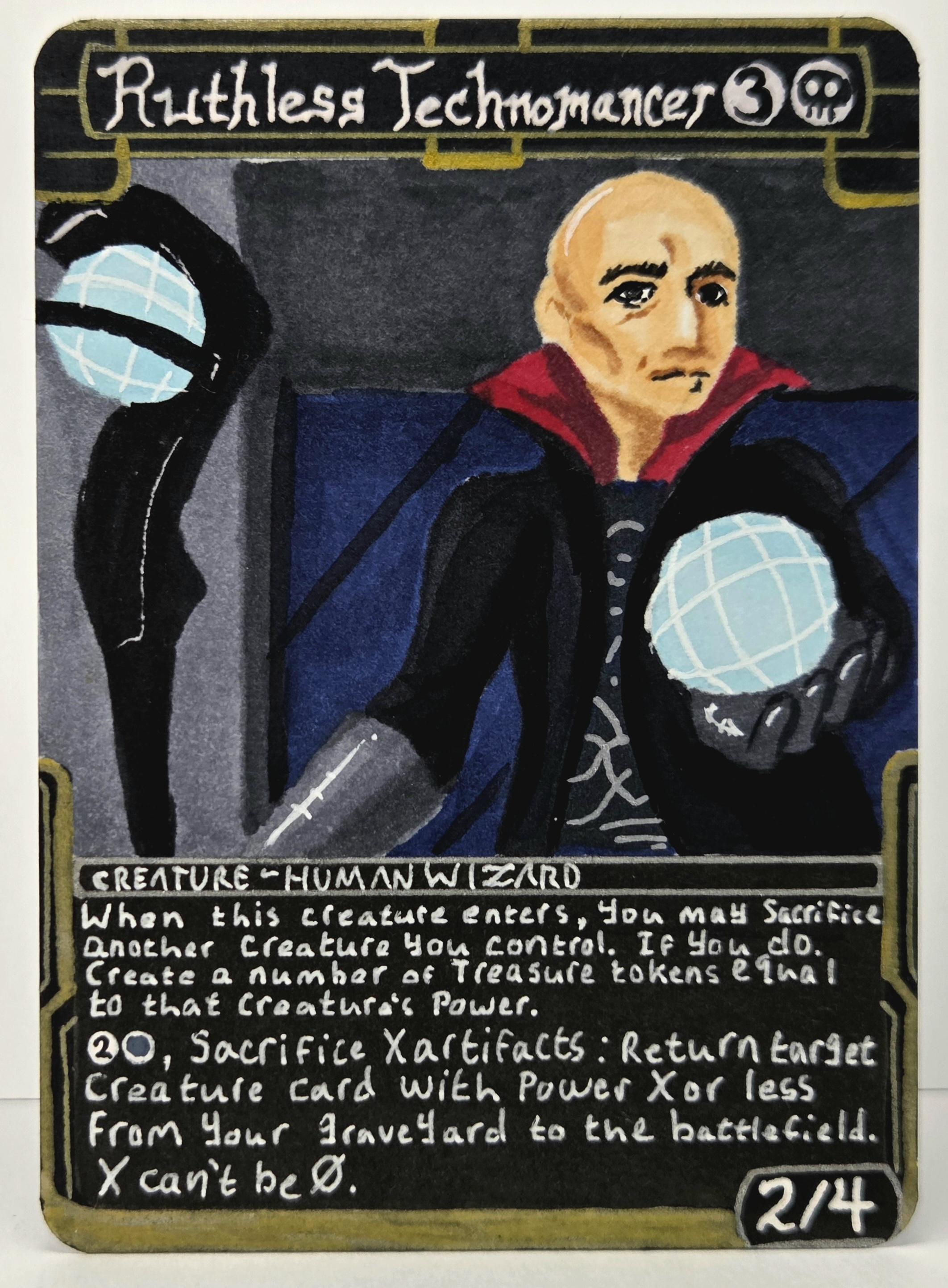 An art proxy of Ruthless Technomancer. It's Michael Ansara as Elric from Babylon 5, holding a staff in one hand and a blue orb in the other.