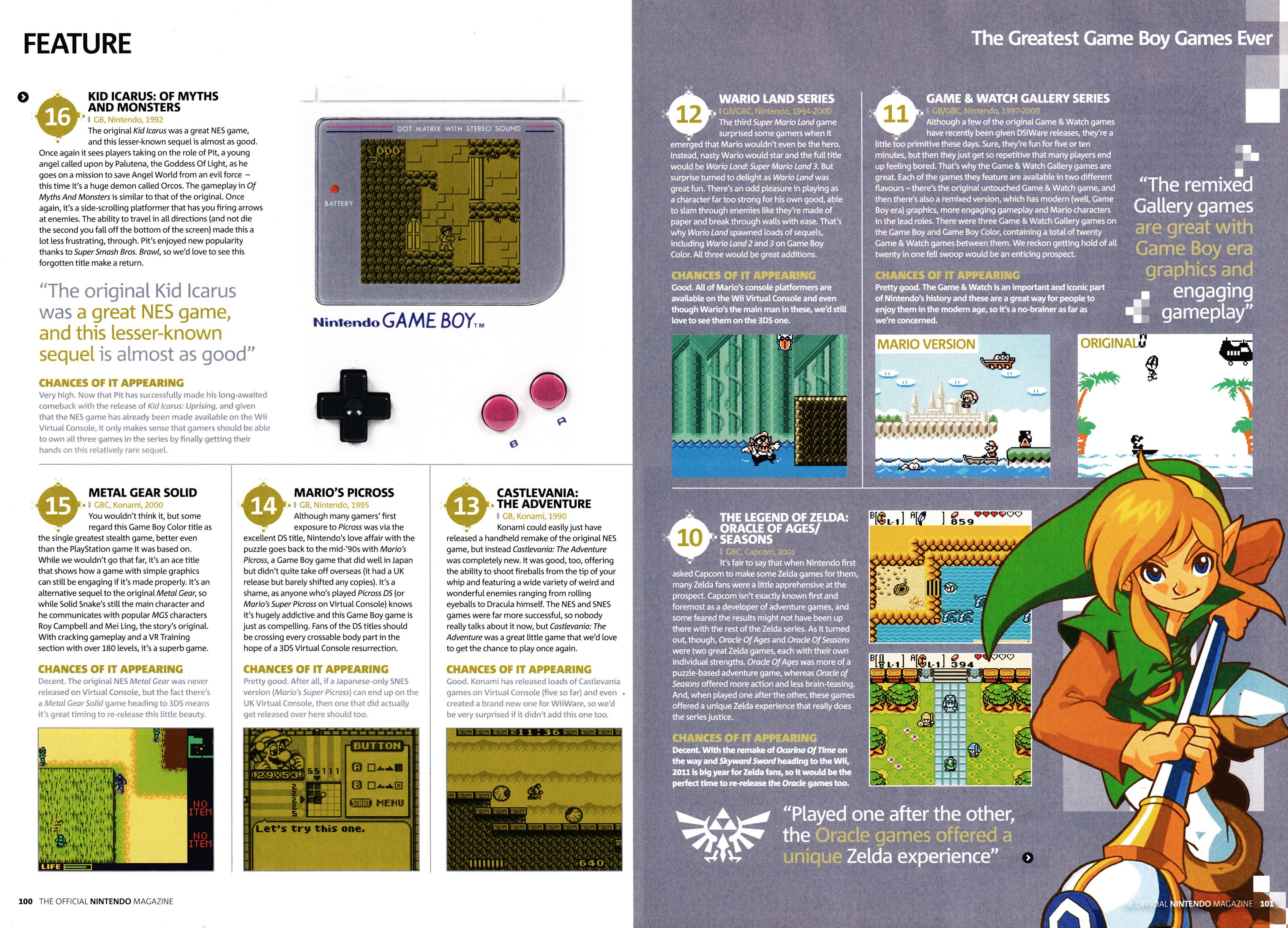 Feature titled: The Greatest Game Boy Games Ever
Taken from Official Nintendo Magazine 63 - Christmas 2010 (UK)